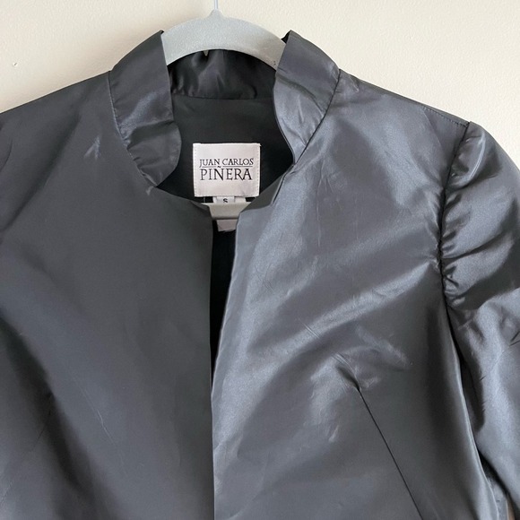 Juan Carlos Pinera 100% Silk & Faux-Fur Formal Evening Coat in Black, Small - Picture 2 of 10